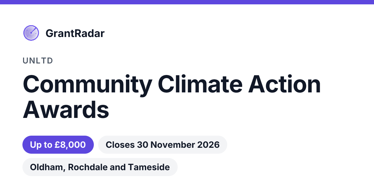Community Climate Action Awards — UnLtd — GrantRadar