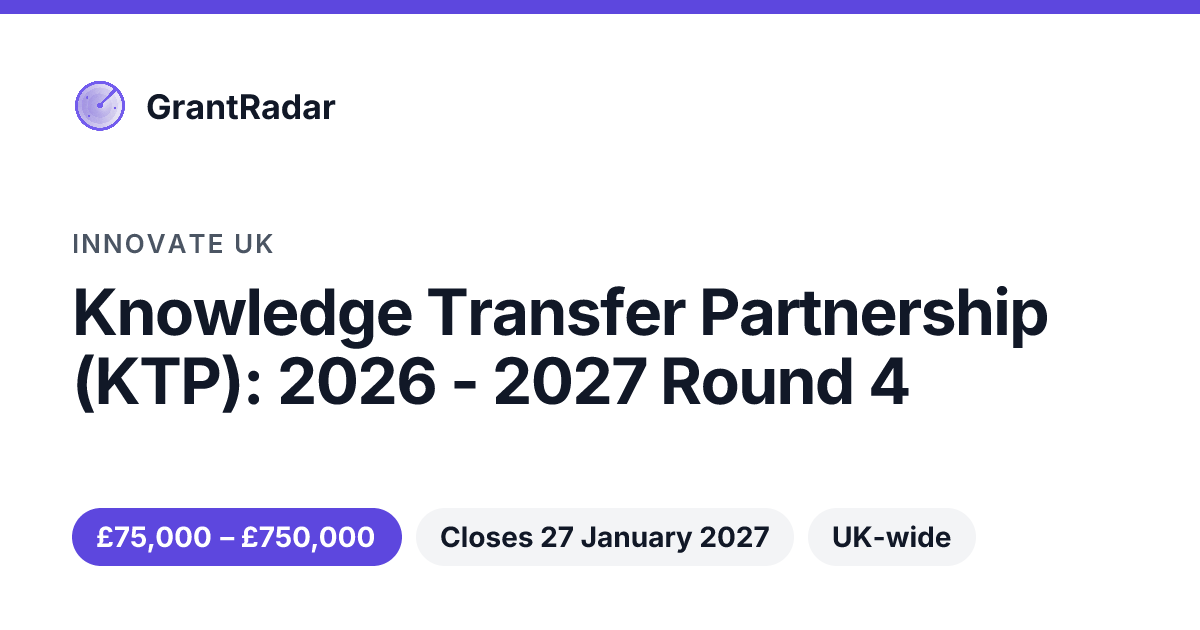 Knowledge Transfer Partnership (KTP): 2026 - 2027 Round 4 — Innovate UK ...